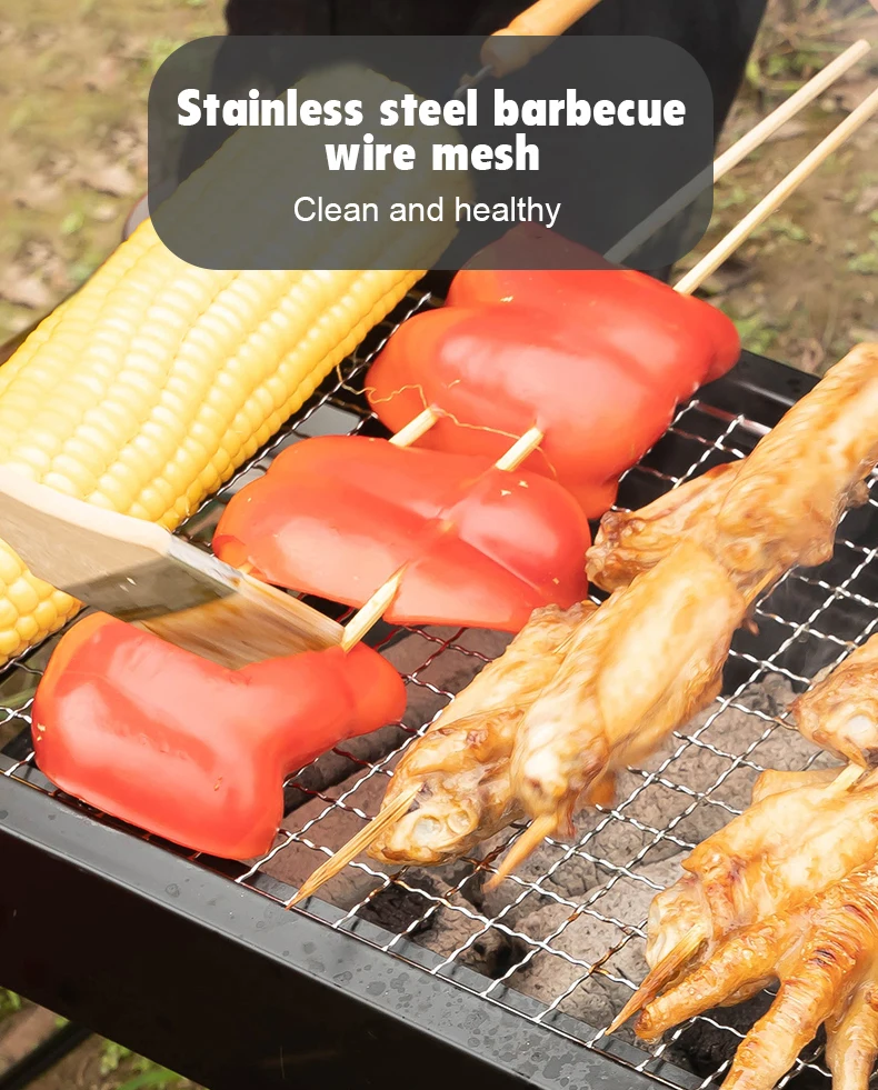 Portable Charcoal Barbecue Grill Stainless Steel Outdoor Backyard Folding Stove Smokeless Charcoal Barbecue Camping Grill