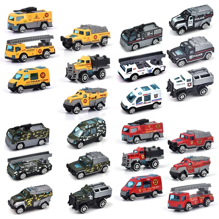 New hot sell 1:64 Sliding toy vehicles construction play set cars 6pcs Diecast Military Toy vehicle model fire truck toys