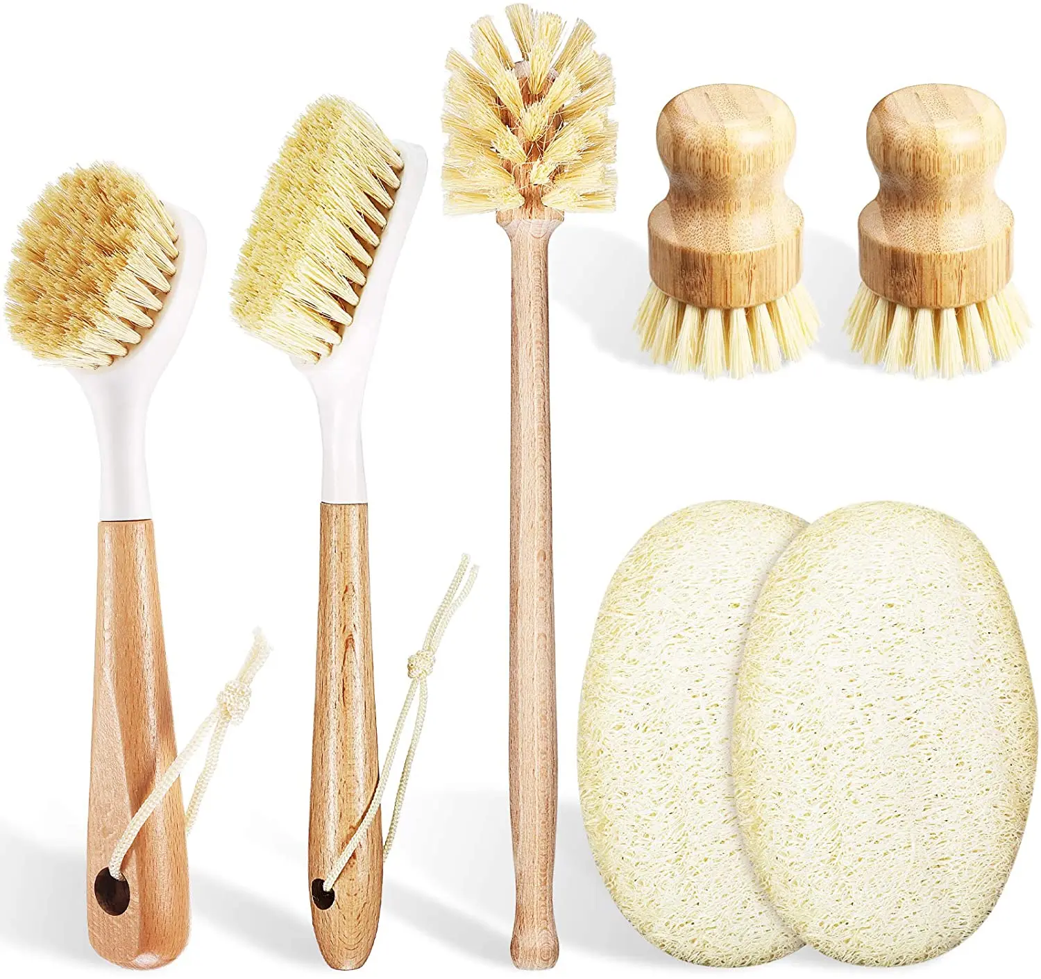 Bamboo Kitchen Dish Scrub Cleaning Brush Short and Long Handle Pan Pot Brush Coconut Bristles Pot Brushes Loofah Sponge
