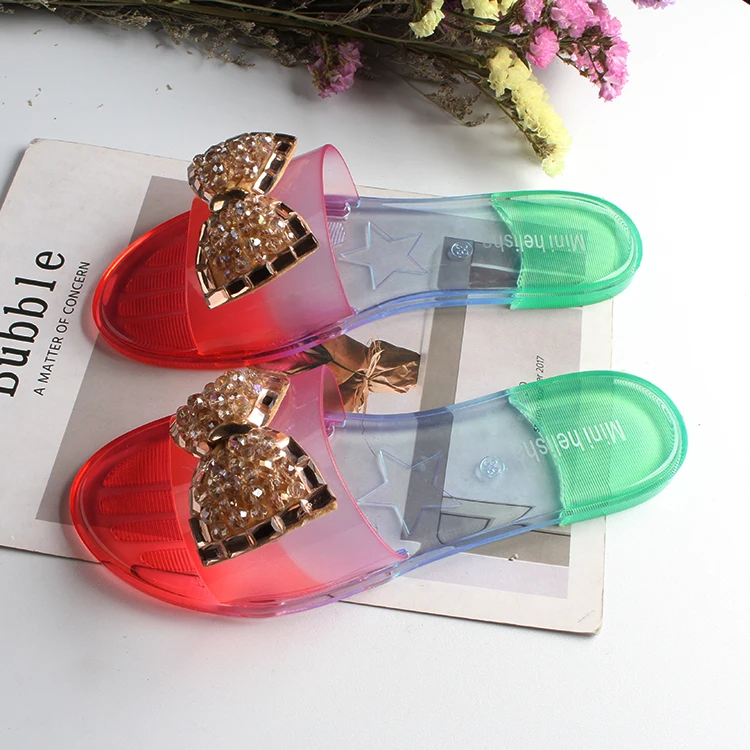2022 New Design High Quality Women Sandals Colorful Bow Flats Neon Transparent Jelly Shoes Fashion jelly slippers for women