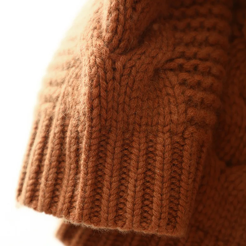 Custom Winter Women Cashmere Wool Hooded Cable Knit Thick Outerwear Solid Cashmere Sweater For Women Cashmere Cardigan