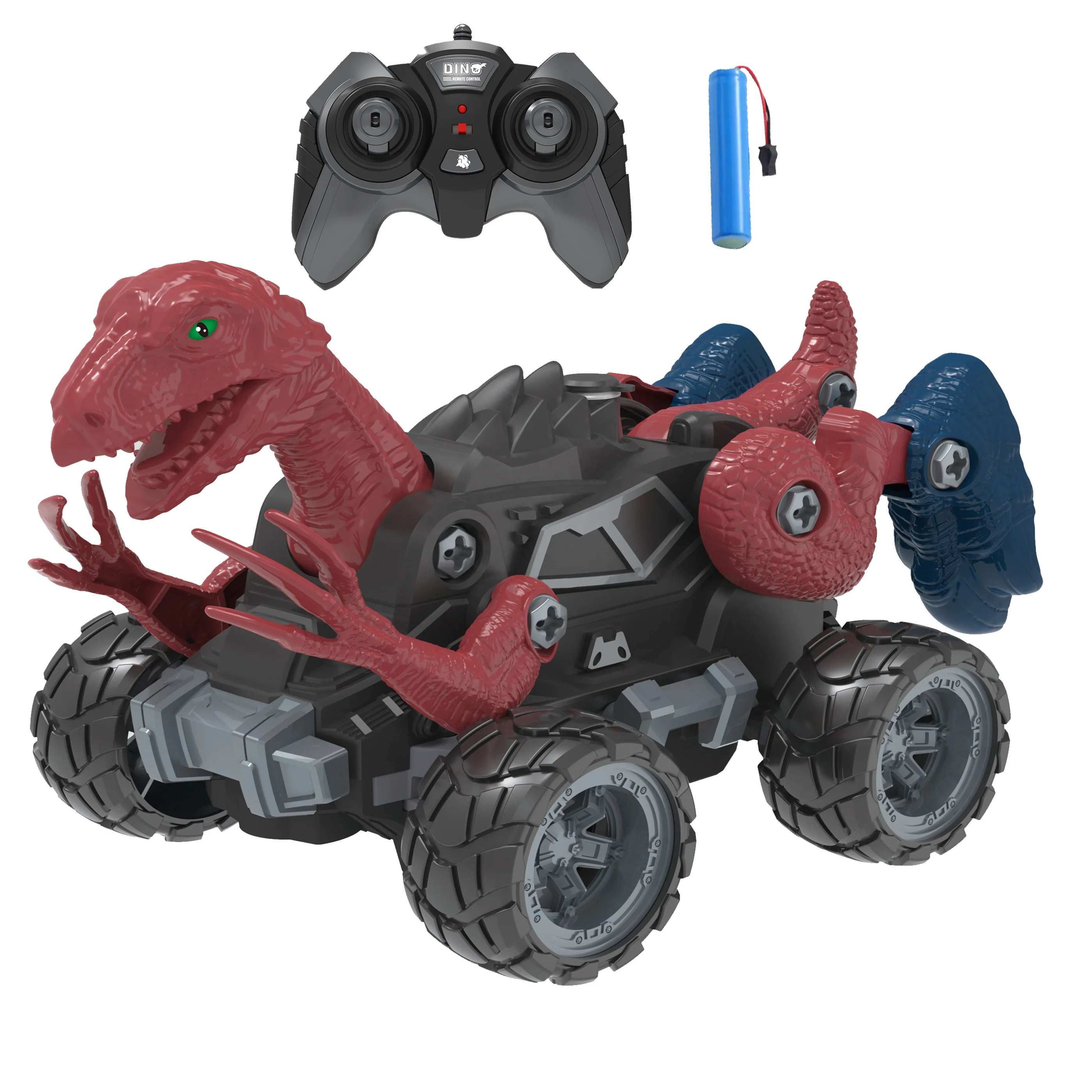 KK 2.4G DIY Dinosaur Monster Truck Toy Car with Light Mist Spray,Rechargeable Assemble Remote Control Dinosaur Car,Education Toy