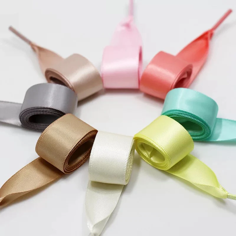 Amazon Promotional shoelace Flat Color Double-Sided Polyester Band width Braided shoelace custom satin ribbon shoelace