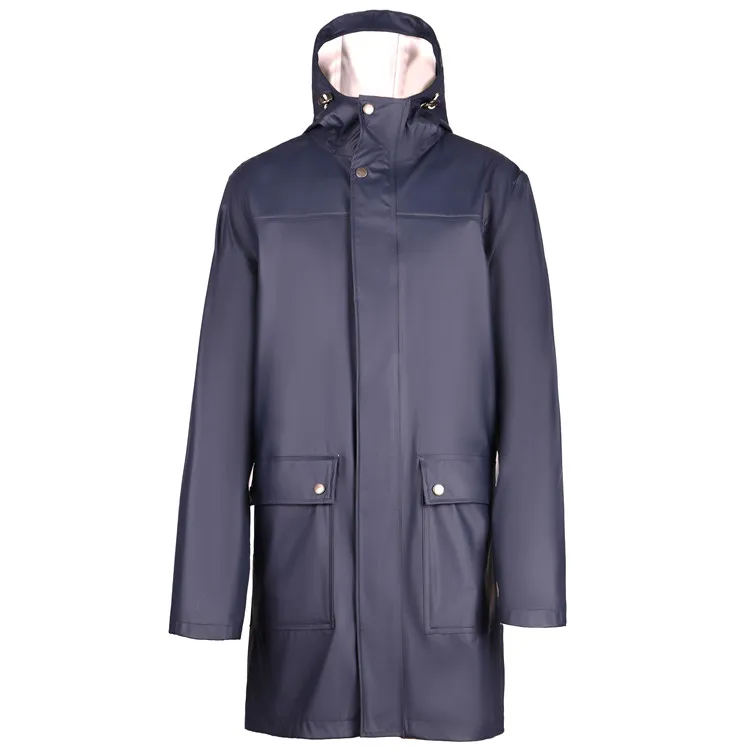 Hotselling Outdoor long horse riding raincoat Waterproof PU Rain coat Hooded Rain Jacket for men