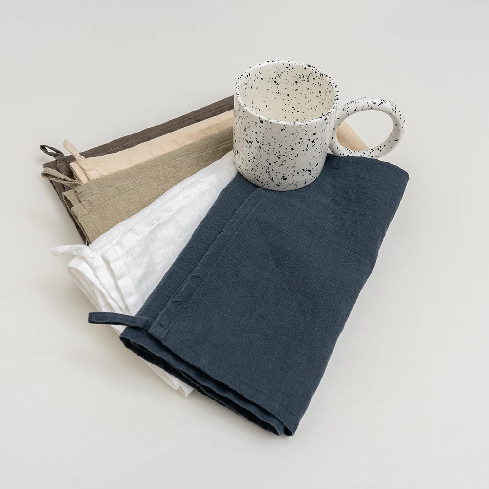 Hot Sale high quality custom design stripes pure linen Kitchen Towels Linen Yarn Dyed dish Tea Towel with loop