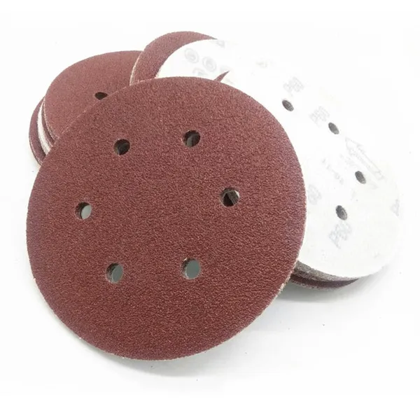 125mm brown red round abrasive sandpaper for car polishing with 5 holes sanding paper