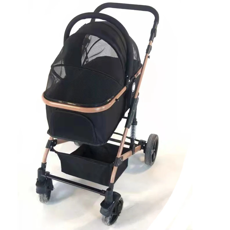 Customized cheap pet stroller high landscape 4 wheels folding pet travel carrier carriage from China