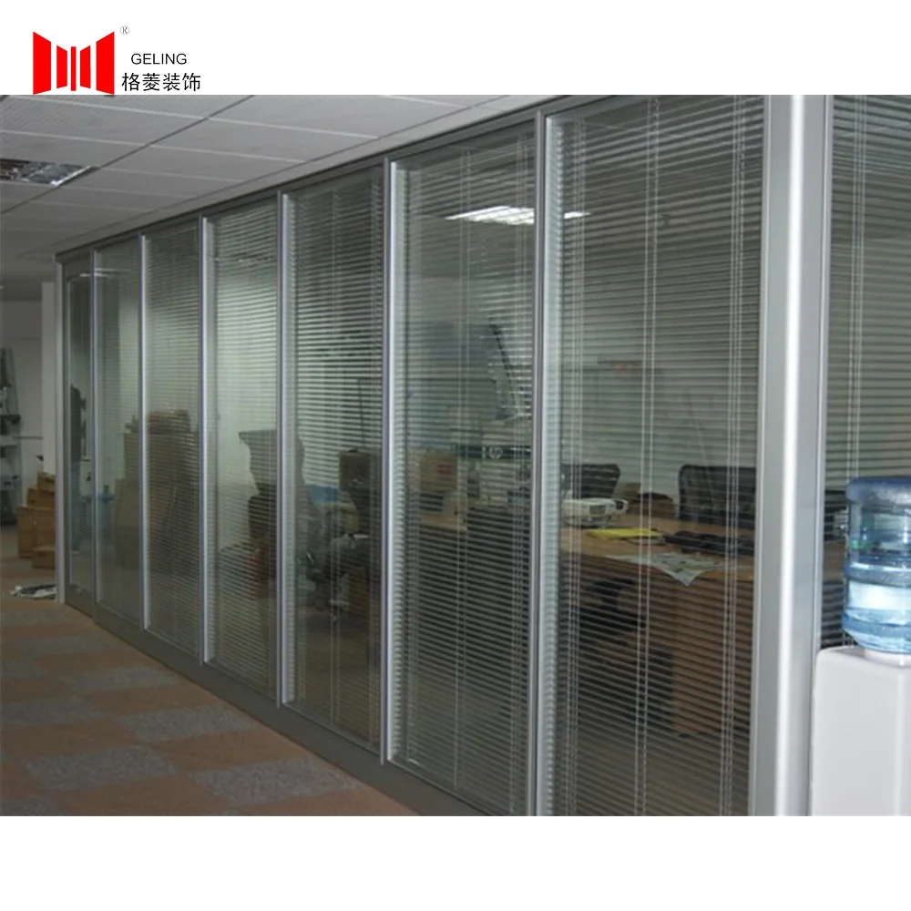 Aluminum channel frame sections double glass fixed detachable office partition wall with blind for home