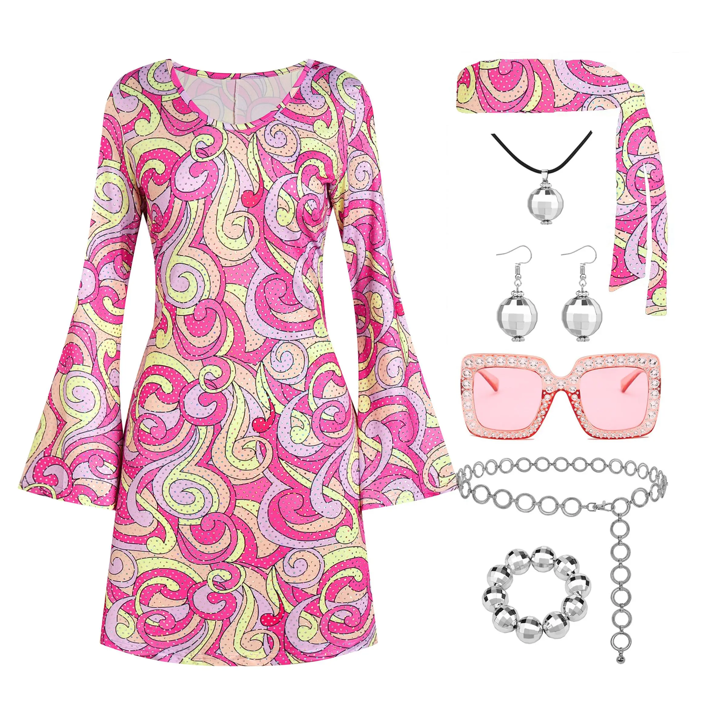 70s Disco Outfit Women Costume Hippie Clothes Accessories for Party Costume