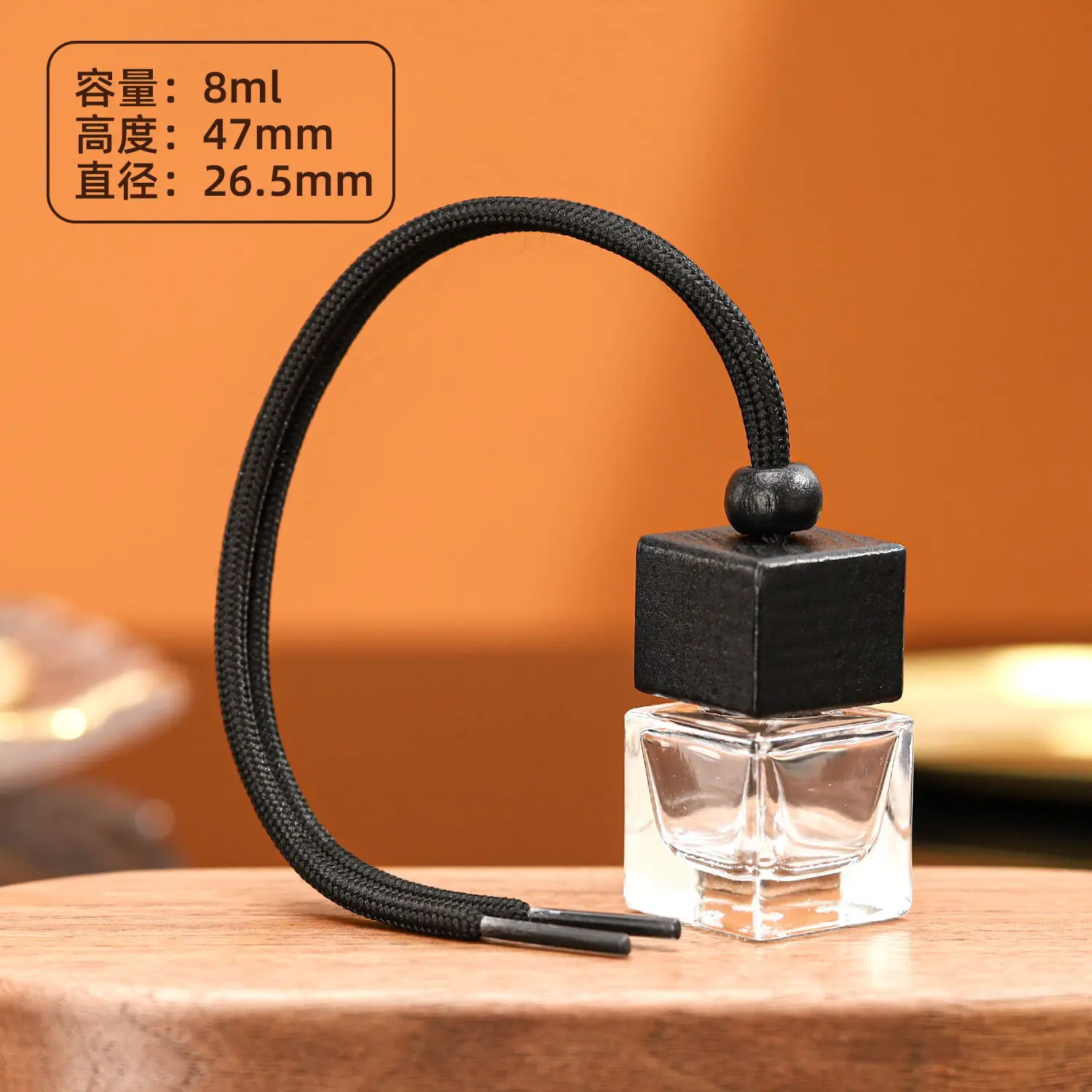 Empty 5ml 8ml 10ml 15ml Black wooden cap glass car air freshener hanging perfume bottle fragrance diffuser