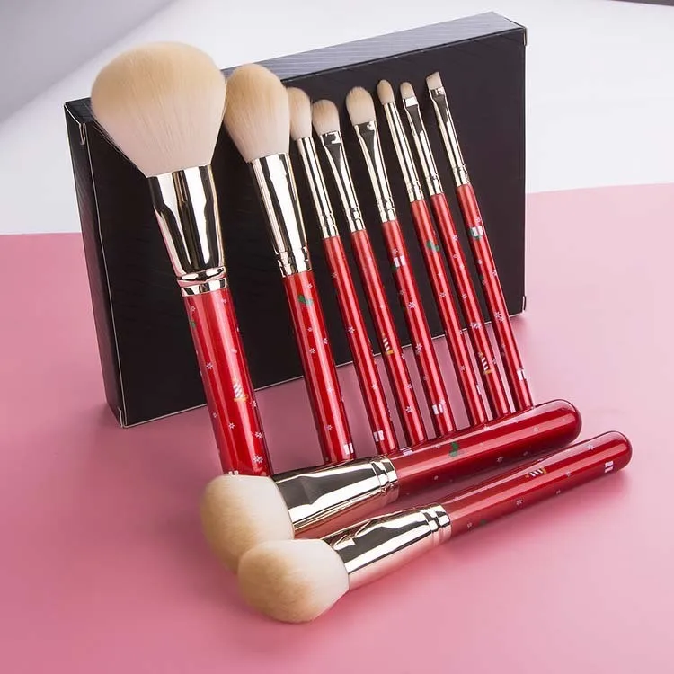 New 2024 cosmetic tools 9/10/14 pcs Eye shadow diamond bling vegan Red makeup brush set Christmas gift