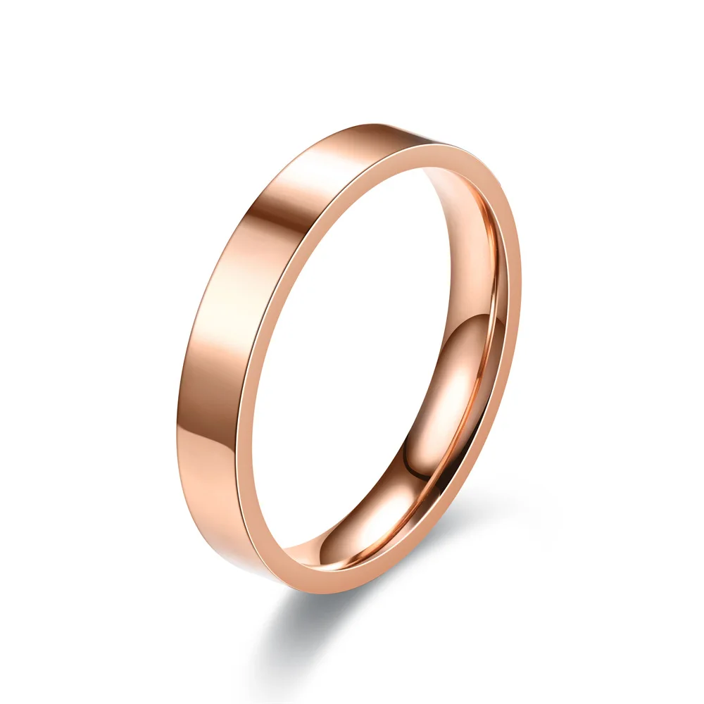 Fashion Glossy Titanium Jewelry 4mm Simplicity Flat Stainless Steel Japanese Korean Finger Rings for Boy Girl