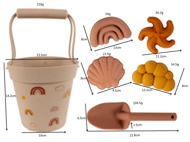 2024 Popular Bpa Free Soft Silicone Sand Filled Toys Set Kids Beach Bucket Toys for Toddlers