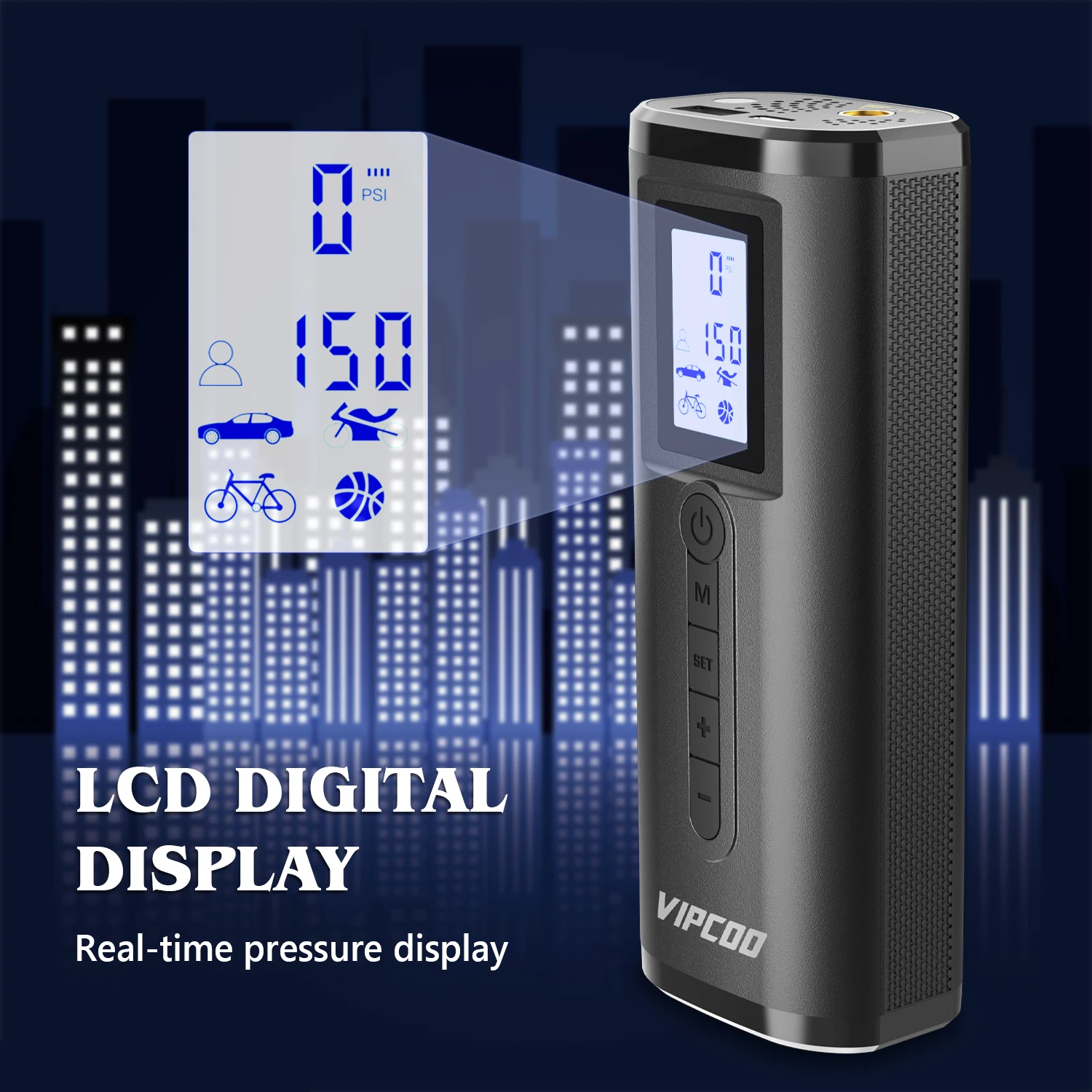 New VIPCOO AP2-P Electric Portable Cordless Tire Inflator Digital Air Pump for Car Tire Abs Tyre Inflators Car Air Compressor