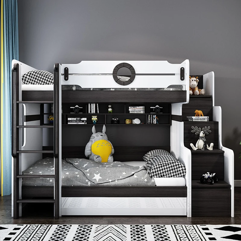 latest Modern fashion design children furniture bunk bed children kids furniture  double With stairs wardrobe
