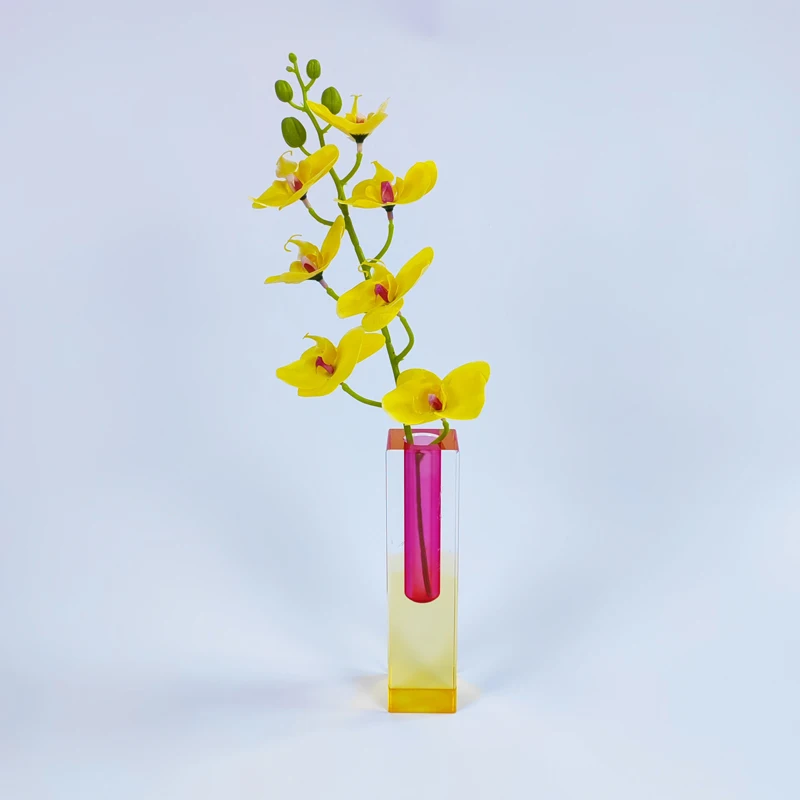 Decorative Multi Color Square Acrylic Crystal Vase Tabletop Centerpiece Acrylic Flower Vases