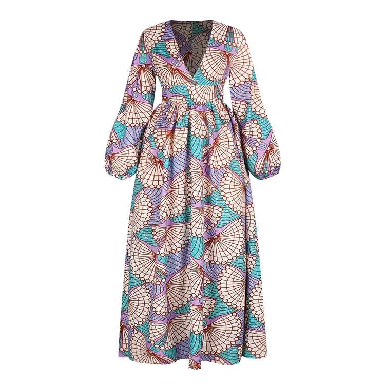
Women African Printed Casual Maxi Skirt Skirt A Line Floral Printed Party High Waist Dresses With Long Sleeve 