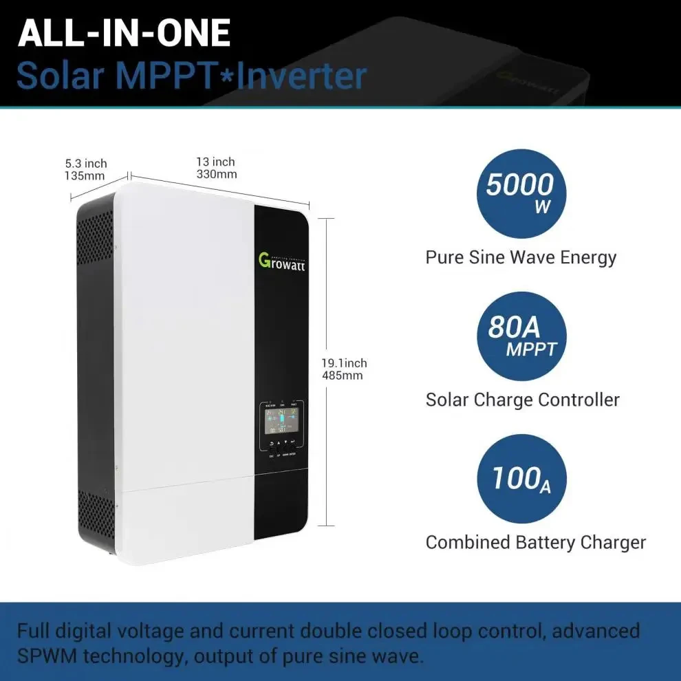 Wholesale High Power Solar Inverter 5KW 5000W SPF 5000 ES Growatt Off Grid Hybrid Inverter