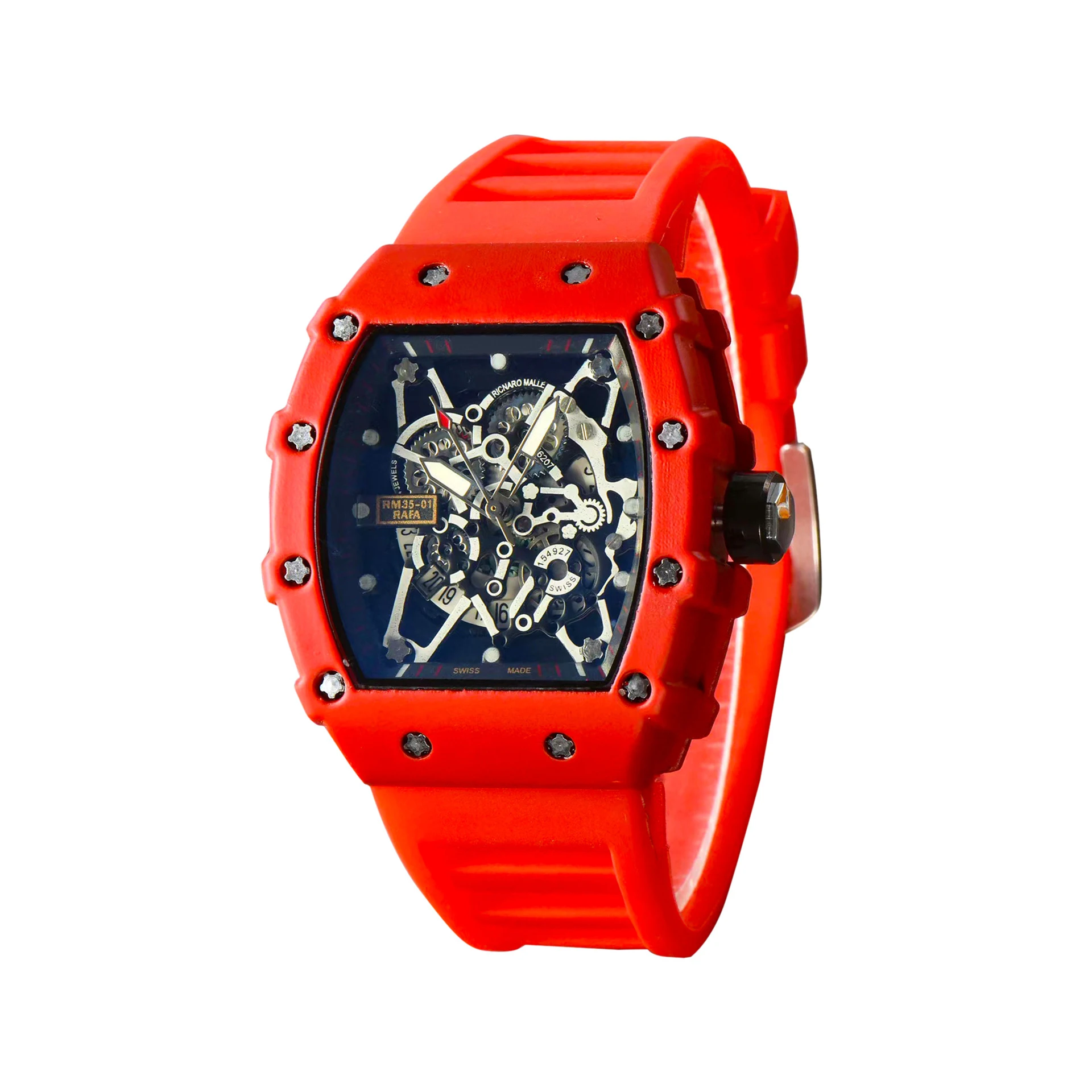 Super Cool Tonneau Quartz Men Watches Luxury Top Brand red Rubber Band Male Clock