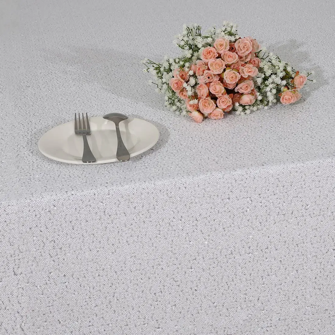 Wholesale Wedding Party Embroidery Square Glitter Payette Tablecloth 90 x 156 Inch Rectangle White Sequin Round Table Cloth