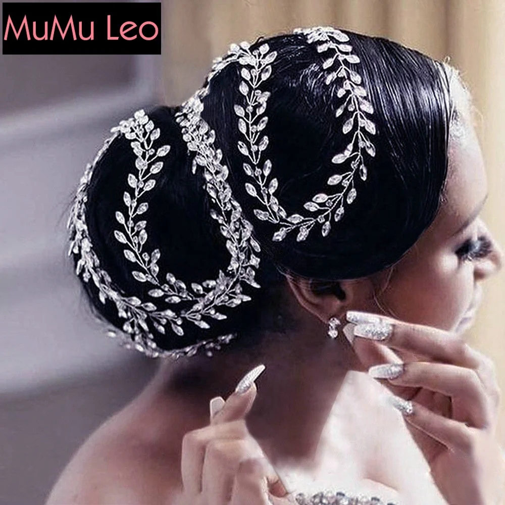 Rose Gold Silver Hair Vine Rhinestone African Bridal Headpiece for European Style Wedding