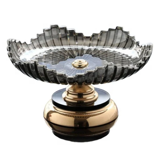 Wholesale Light Luxury Home Decoration Pigmented Smoky Gray Modern Glass Fruit Plate Decoration Fruit Dish Flat Plate
