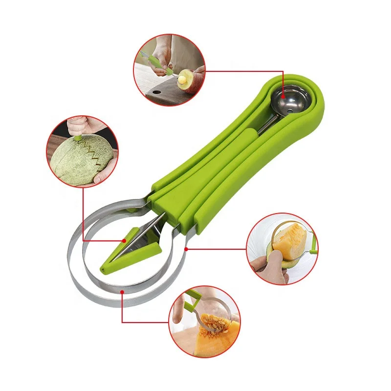 Multi 4 in 1 function Decoration Fruit Platter Carving Knife Garnishing Tool Set Melon Baller Scoop Dig Pulp Separator