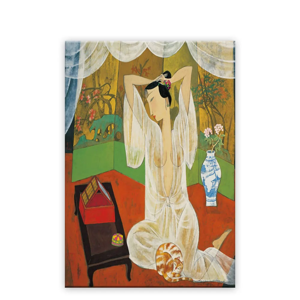 Classical artwork handmade chinese canvas silk scroll oil painting