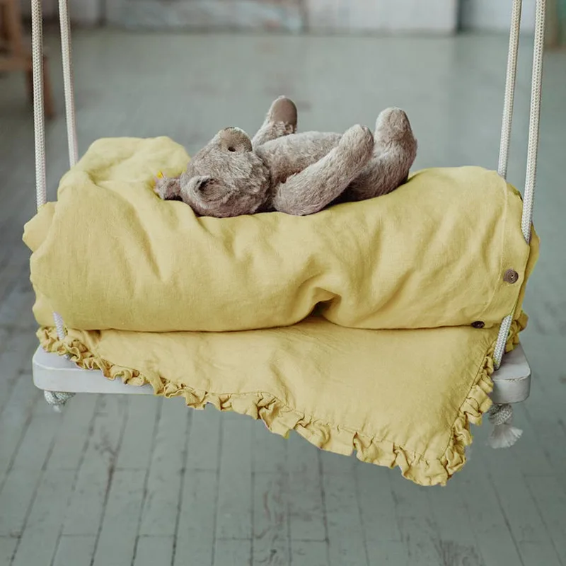 Wholesale kid bedding customize 100% organic linen baby bed sheet linen baby crib bedding set Fitted sheet Bottom sheet