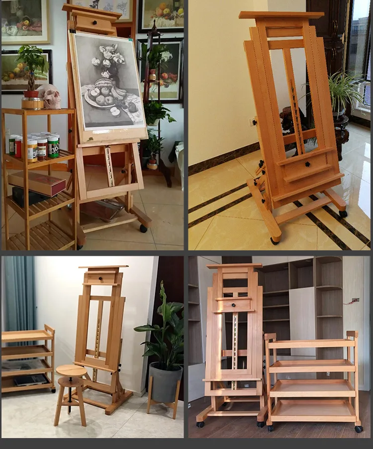 Multifunctional Artist H-frame Floor Easel Beech Wood Easel Stand For Drawing Sketch Display Racks