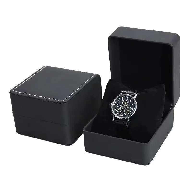 Custom Luxury Surface Velvet Black Watch Packaging with Pillow Paper Box with Bag