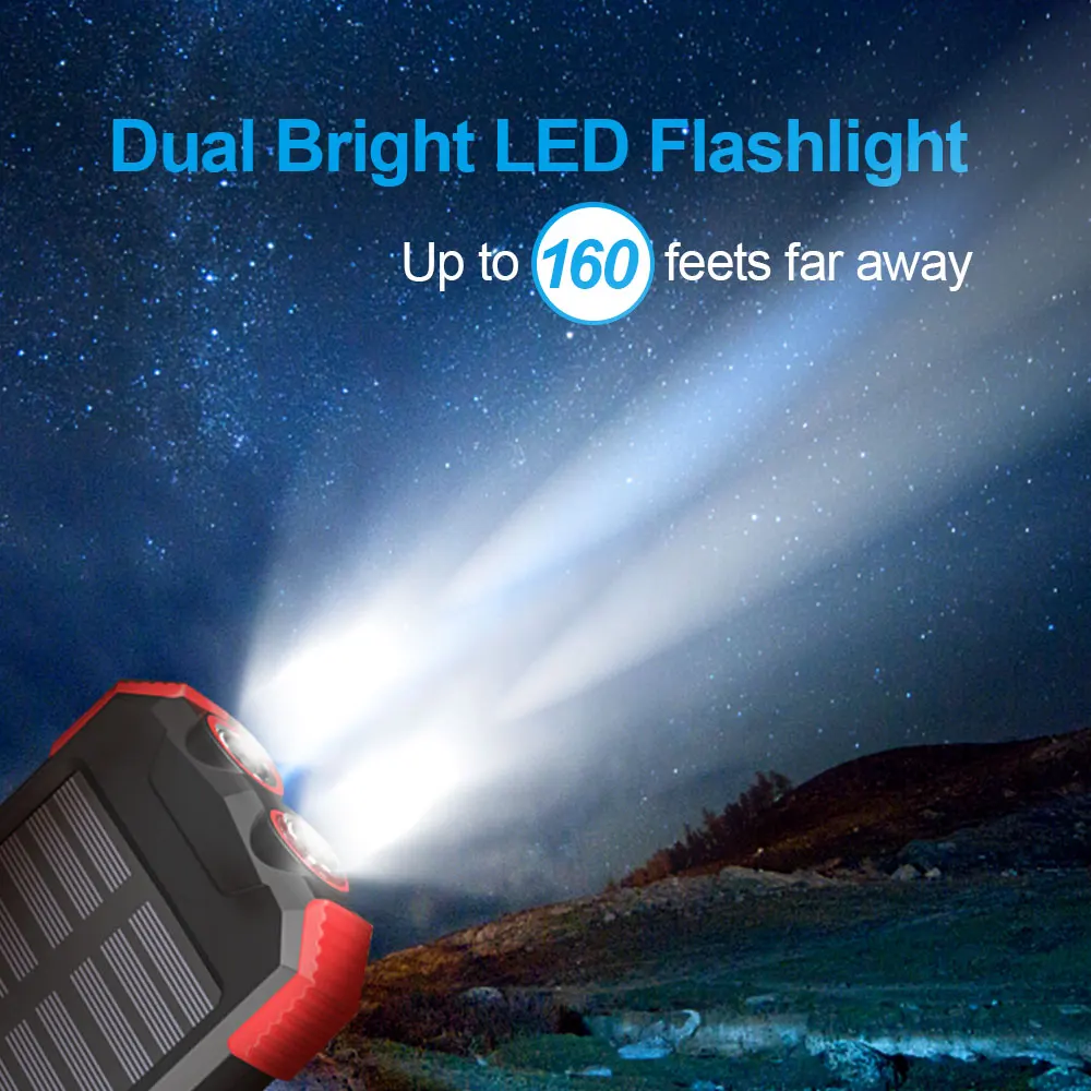 IPX5 Waterproof Qi wireless solar power bank 20000mah 5V 2.1A Dual usb 10000mah portable solar charger With Led Torch Light