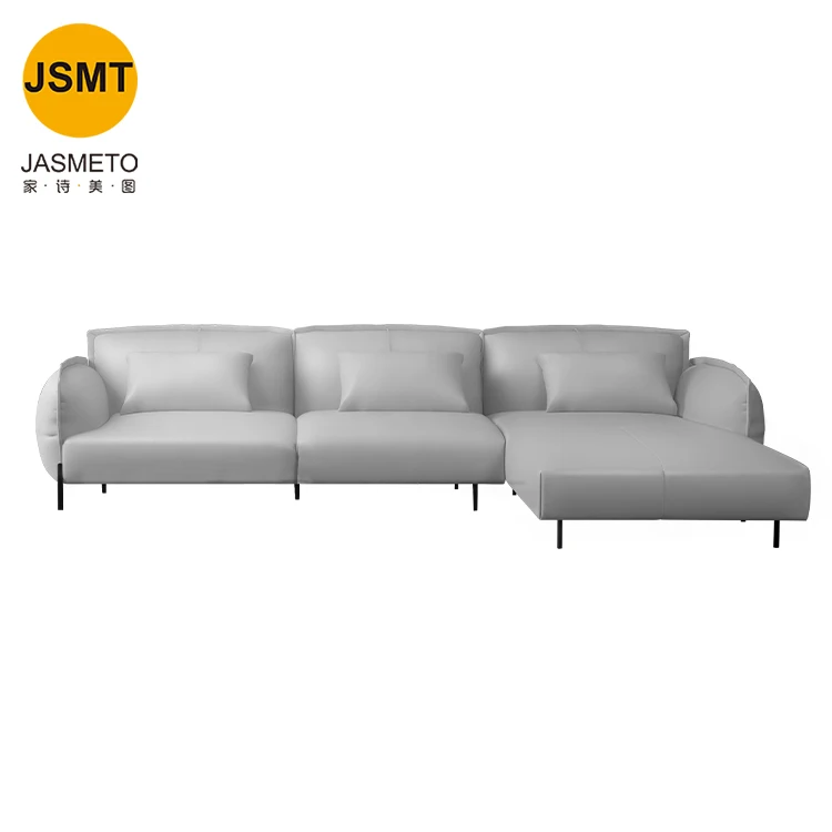 Modern light luxury left side sofa in white PU leather minimalist small living room 7-sided super soft western leather sofa