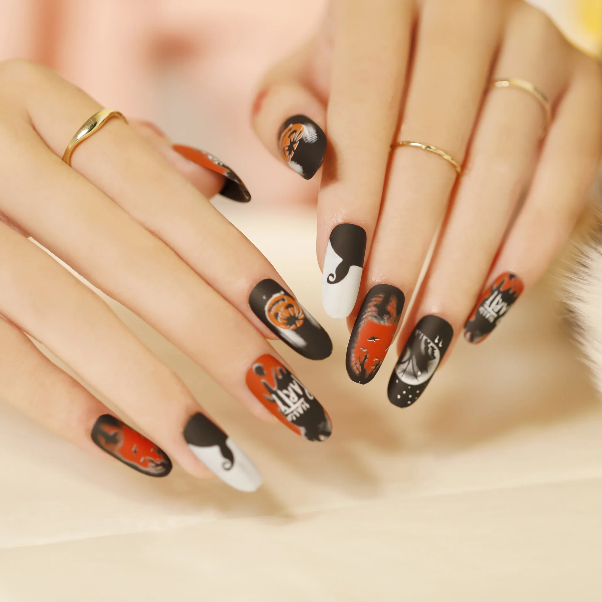 Wholesale 24 Tips Long Coffin Ghost Spider Web Press on Nails Art For Halloween Decoration
