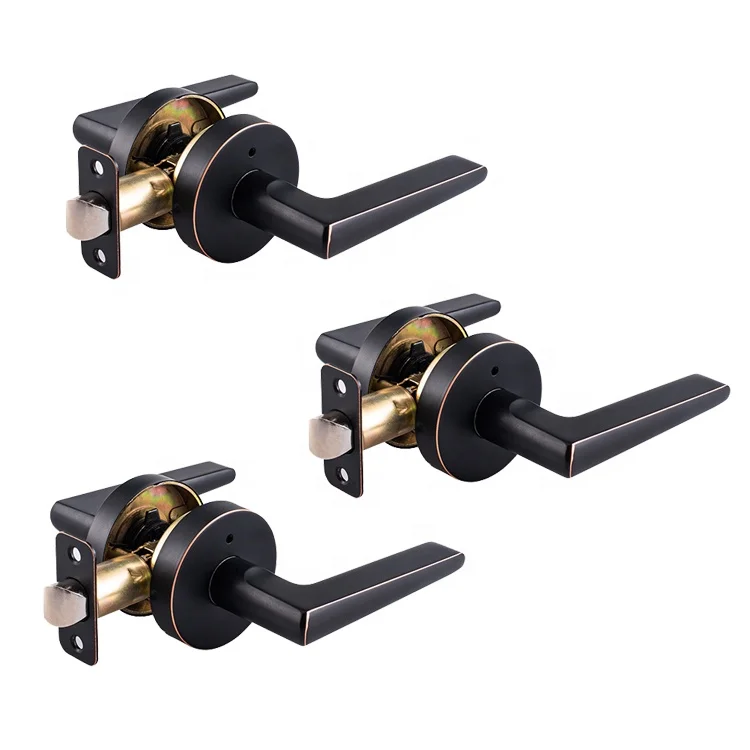 Free Sample Zinc Alloy Privacy Tubular Latch Lock Lever Handle Lockset Black Door Handle