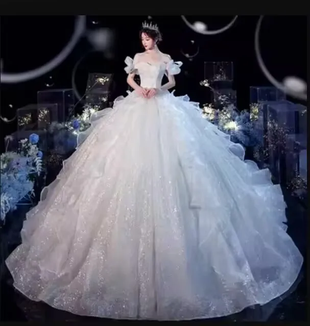 NDC10016 Wedding Dress Bridal Gown Evening Fabric White Women Bridal Classic Diamond Wedding Dress