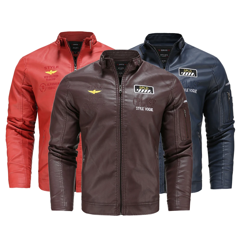 
plus size M-4XL men PU faux leather racer motorcycle jacket coat 