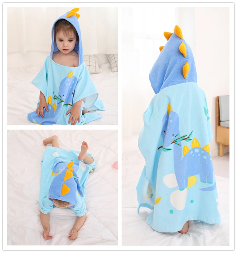 Custom Printed Hooded Beach Towel for Babies Cotton Surf Poncho Bathrobe Compressed Bath Swim Towel for Kids