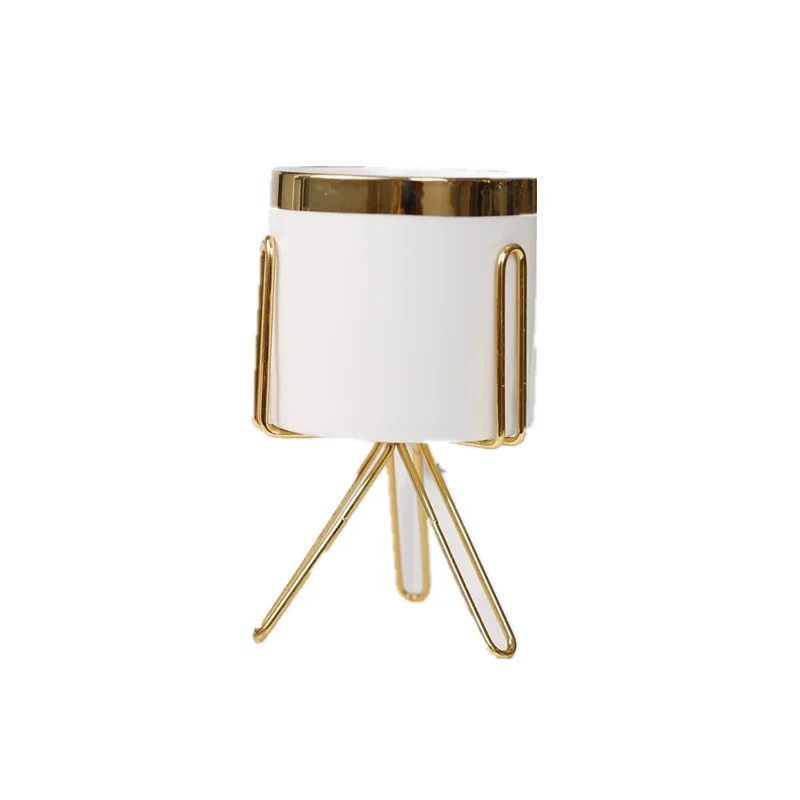 
Nordic ins ceramic iron home office pot with golden edge/simulated fleshy flower pot(white) 