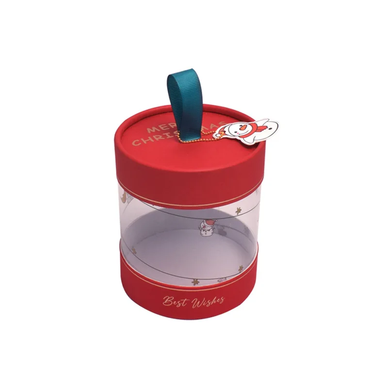 New Product Pvc Christmas Transparent Empty Gift Box Cylinder Packaging With Apple Candy Chocolate Paper Cylinder Box