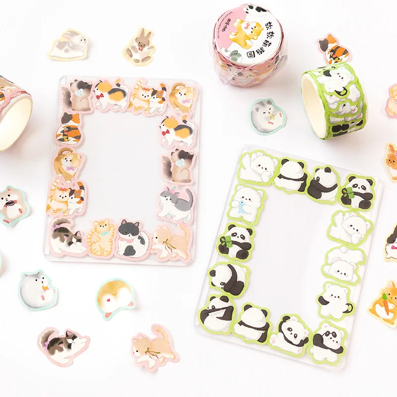 STICKERS PUNK Pre-Cut Animals Washi Tape Set Cute Cat Rabbit Panda Dog Penguin Decorative Masking Label Stickers for Arts 05637