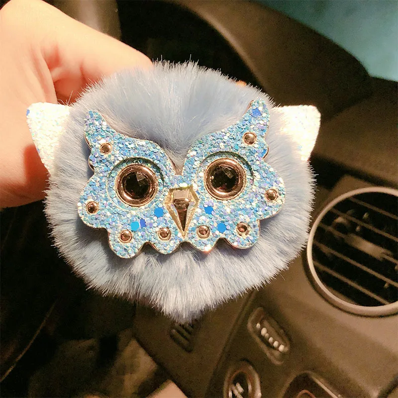 New fashion Cute Sequin Ears Owl Keychain Fluffy Artificial Rabbit Hairy Pom-pom Keychain Owl Pendant Key Ring