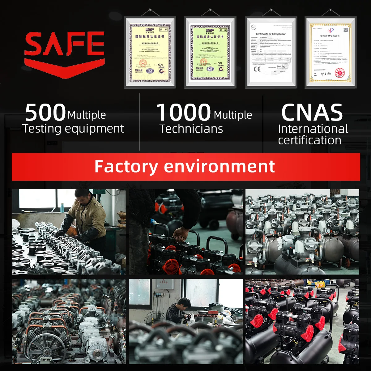 SAFE Low Noise Oil Free Piston Air Compressor 50L Portable Pump 1600w Dental Silent 8 Liters Oilless Air Compressor For Painting