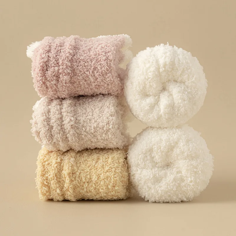 Winter Couples Fluffy Custom Ankle Logo Cute Coral Velvet Unisex Solid Sleeping Cute Indoor Home Floor Bed Warm Thick Socks