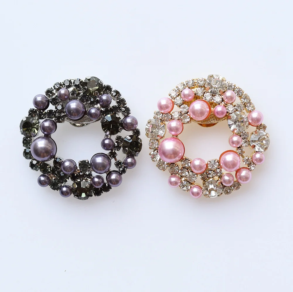 fashion round rhinestones shoe clips pink pearl shoe buckle ornaments clips for woman for wedding