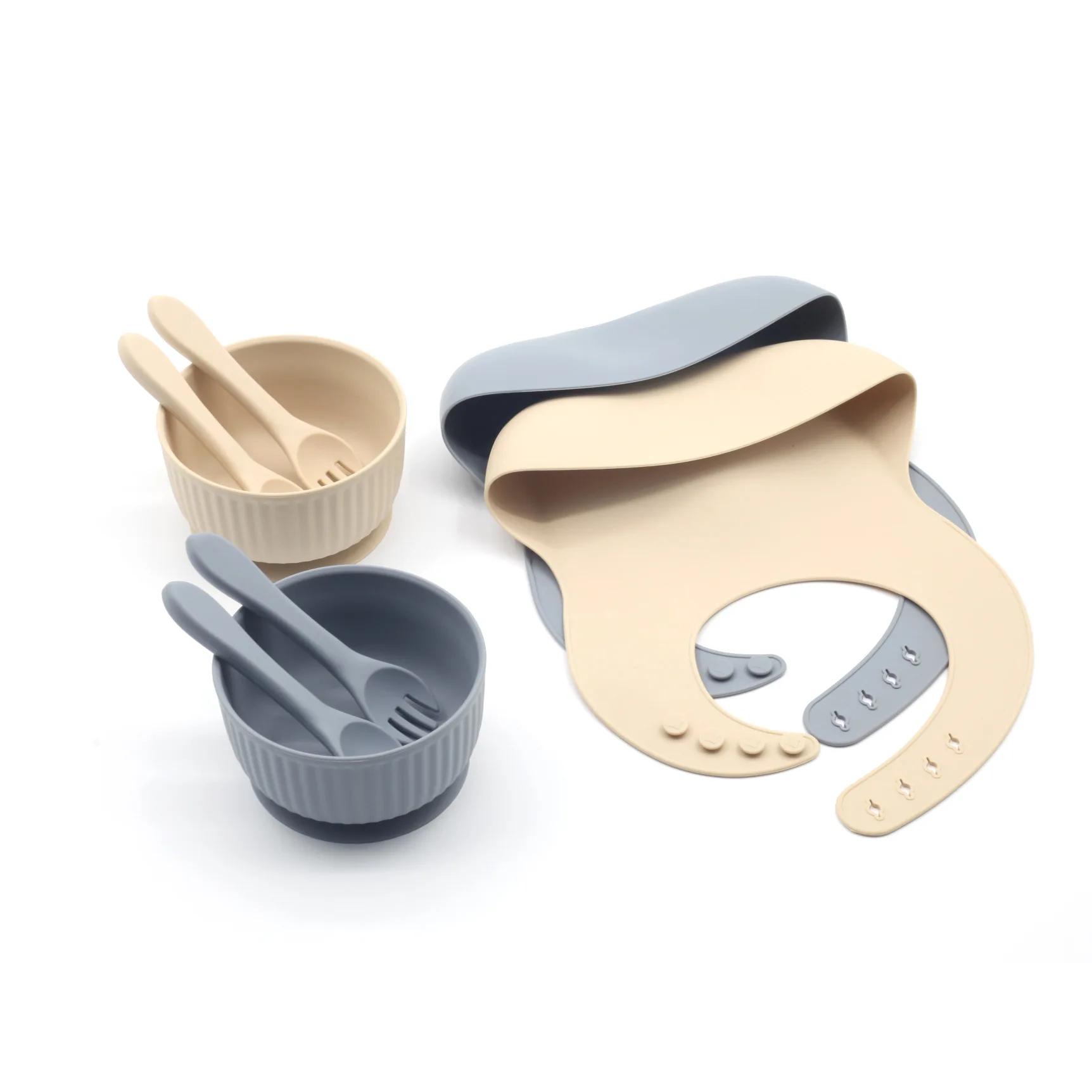 Baby Feeding Set Food Grade Silicone Bibs Baby Plate Non-silp Suction Bowl Kids Tableware Waterproof Bib Spoon BPA Free