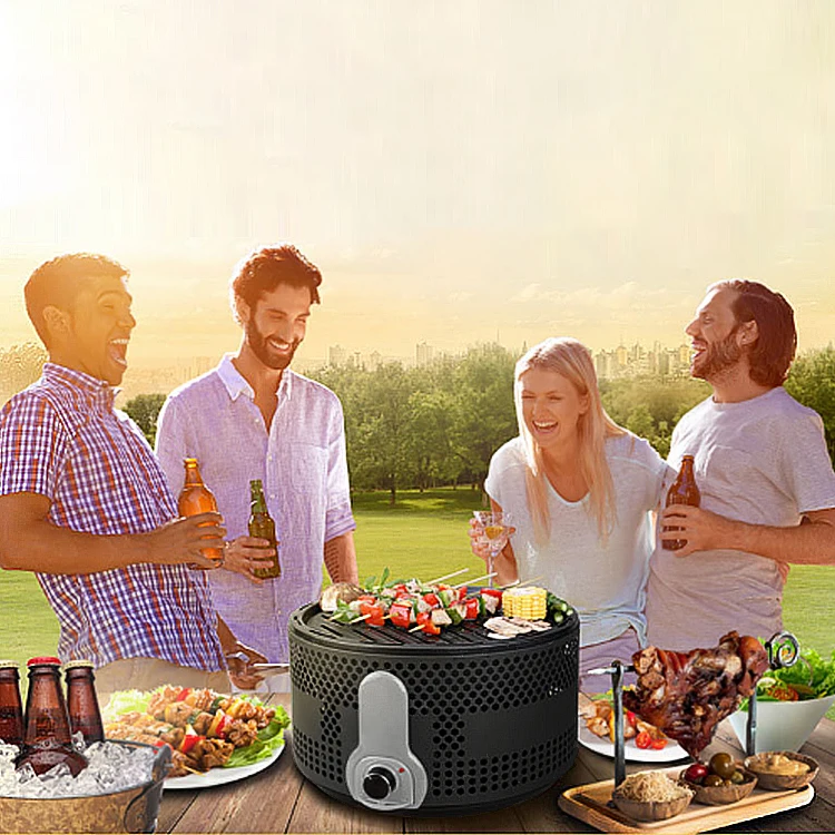 Smokeless Charcoal Grill Round Household Outdoor Barbecue Windproof Carbon Grill BBQ