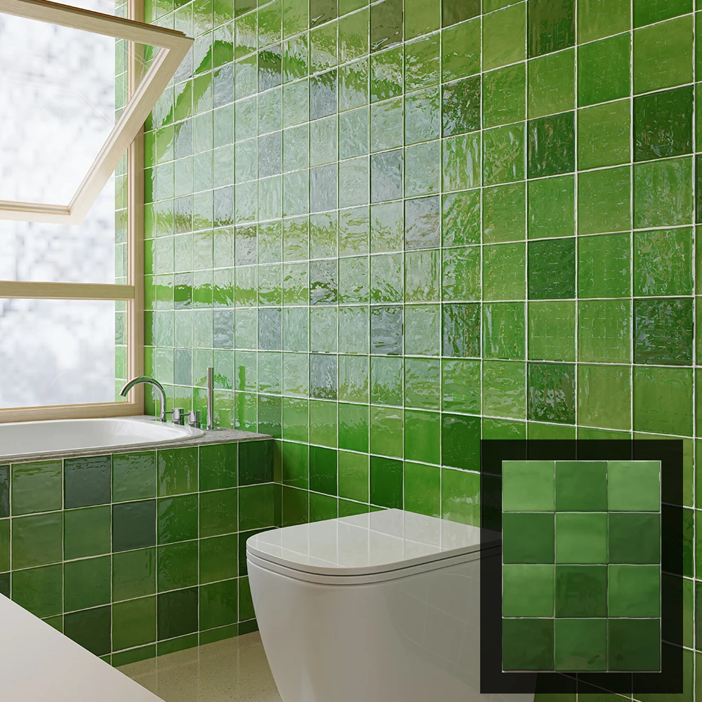 Modern Classic Dark Green Ceramic Bathroom Wall Tiles for Villa Interiors and Floors Heat Insulation Antibacterial