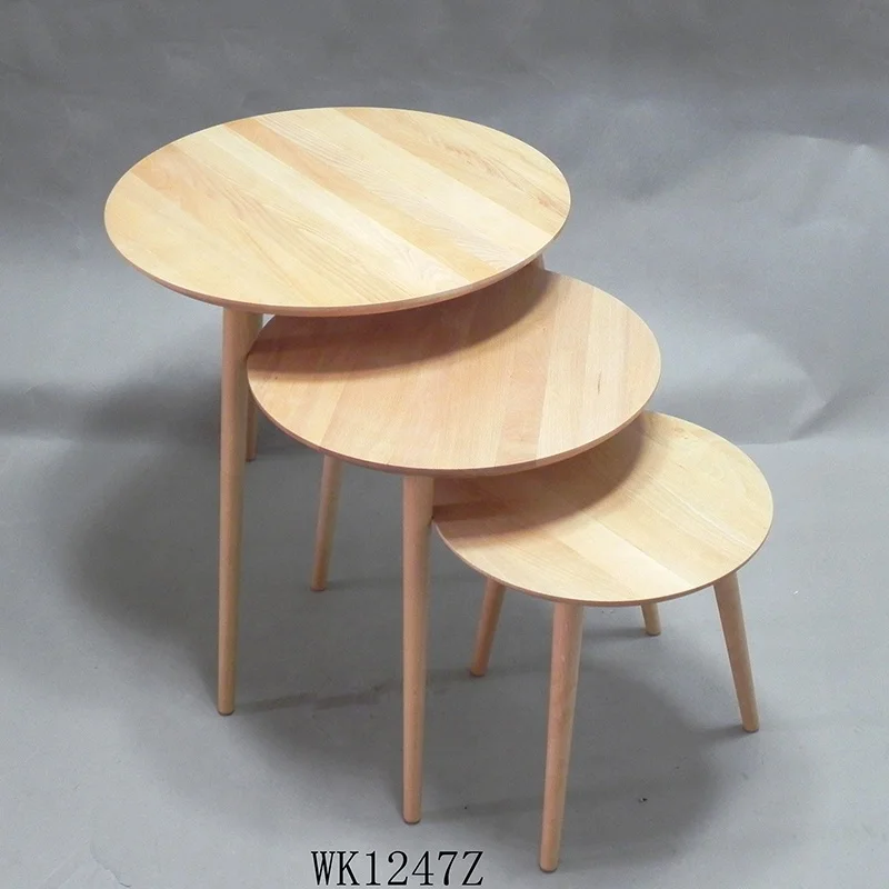 Solid wood Indoor living room furniture modern side table tea table sets small round coffee table