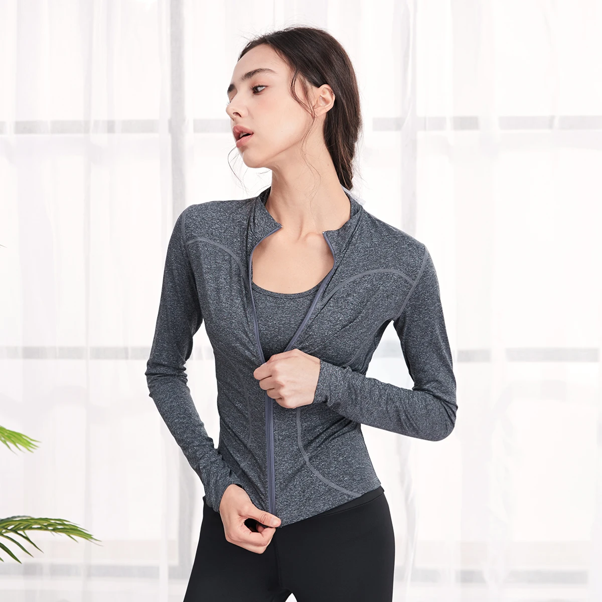 Womens Running Spring Polyester Jackets Zipper Gym Tight Yoga Long Sleeve Shirt Sport Fitness Breathable Track Jackets